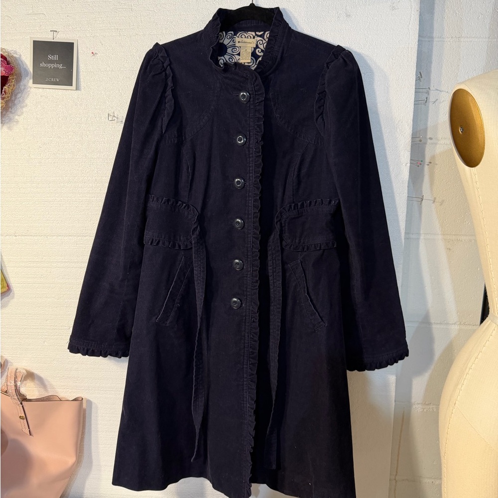 Anthropologie Elevenses Navy Corduroy Elegant Women's Coat